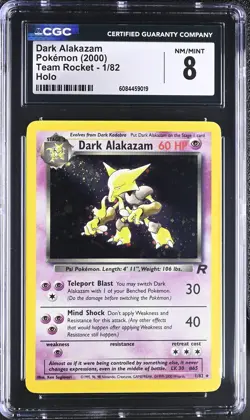 CGC 8 NM/MINT Dark Alakazam 2000 Team Rocket 1/82 Holo Rare Pokemon Card - Image 1