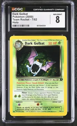 CGC 8 Dark Golbat 2000 Team Rocket 7/82 Holo Pokemon Card - Image 1