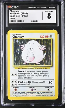 CGC 8 Chansey 1999 Base Set 3/102 Holo Pokemon Card - Image 1