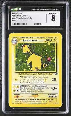 CGC 8 Ampharos 2001 Neo Revelation 1/64 Holo SWIRL Pokemon Card - Image 1