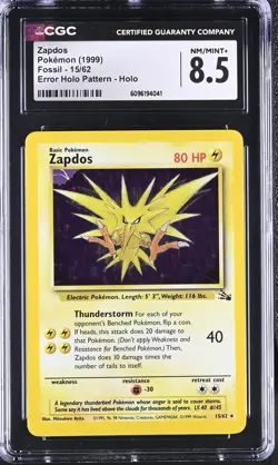 CGC 8.5 Zapdos 1999 Fossil 15/62 Holo Pokemon Card - Image 1