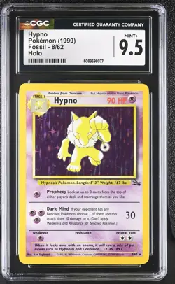 CGC 9.5 MINT+ Hypno 1999 Fossil 8/62 Holo Pokemon Card - Image 1
