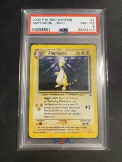2000 POKEMON NEO GENESIS #1 AMPHAROS-HOLO PSA 8 - SWIRL! - Image 1