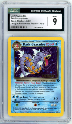 CGC 9 MINT 1999 Pokemon Dark Gyarados Team Rocket Prerelease 8/82 Holo Card - Image 1