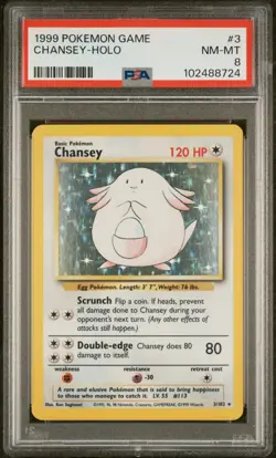 1999 POKEMON BASE SET #3 CHANSEY HOLO PSA 8 NM-MT - Image 1