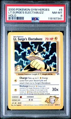 2000 POKEMON GYM HEROES #6 LT. SURGE'S ELECTABUZZ HOLO PSA 8 NM-MT - Image 1