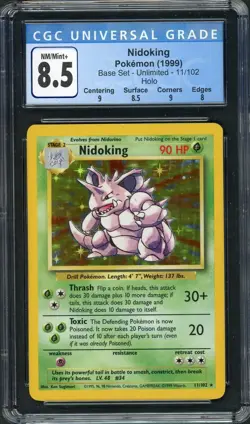CGC 8.5 Nidoking Base Set 11/102 Holo Pokemon Card B16 - Image 1