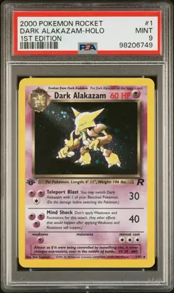 PSA 9 MINT 2000 POKEMON ROCKET #1 DARK ALAKAZAM-HOLO SWIRL 1ST EDITION - Image 1