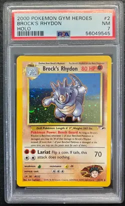 2000 Pokemon Gym Heroes Brock's Rhydon Holo #2 Graded PSA 7 NM - Image 1