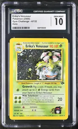 CGC 10 GEM MINT Erika's Venusaur Gym Challenge 4/132 HALF SWIRL Pokemon Card - Image 1