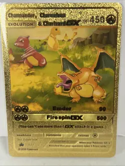 Pokemon Charmander, Charmeleon & Charizard GX Gold Foil Fan Art Card 1/1 Rare! - Image 2