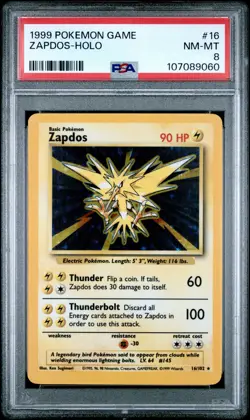 1999 POKEMON BASE SET #16 ZAPDOS HOLO PSA 8 NM-MT - Image 1