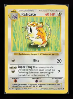 Raticate 40/102 Uncommon Base Set (Shadowless) Pokemon Card - Image 1