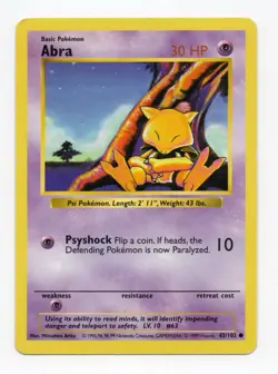 Pokemon TCG Abra Shadowless Card 43/102 Base Set HP+ - Image 1