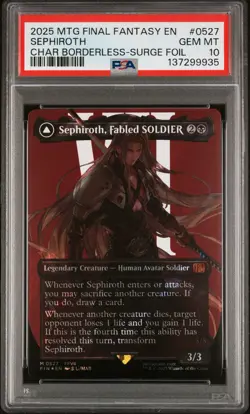 2025 MTG FINAL FANTASY SURGE FOIL #0527 SEPHIROTH, FABLED SOLDIER PSA 10 - Image 1