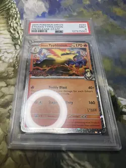 Pokemon Ethan's Typhlosion Destined Rivals STAFF Prerelease Holo Rare #034 PSA 9 - Image 3