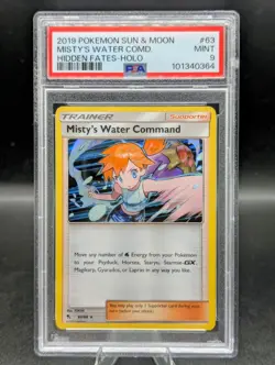 2019 POKEMON SUN & MOON HIDDEN FATES #63 MISTY'S WATER COMMAND HOLO PSA 9 💧🚀💧 - Image 1