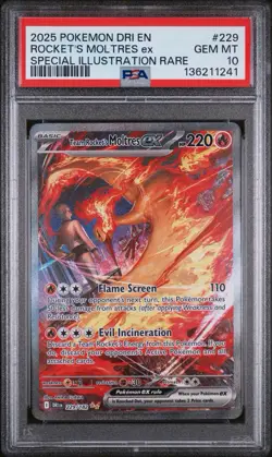 2025 POKEMON DRI EN-DESTINED RIVALS #229 TEAM ROCKET'S MOLTRES EX PSA 10 - Image 1