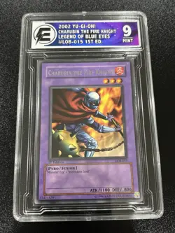 Yu-Gi-Oh! 2002 Charubin the Fire Knight LOB-015 ES 9 Mint 1st Edition - Image 1