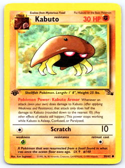 Kabuto 1st First Edition 50/62 Fossil Pokemon Card Heavy Played - Image 1