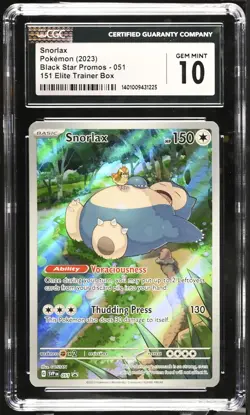 CGC 10 Snorlax 051 SVP Pokemon Card 151 English Black Star Promo 2023 GEM MINT - Image 1