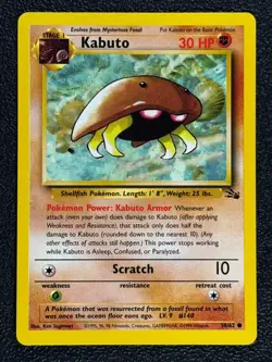 Kabuto 50/62 Base Set Series Fossil COMMON Stage 1 Pokemon Card 1999 WOTC NM - Image 1