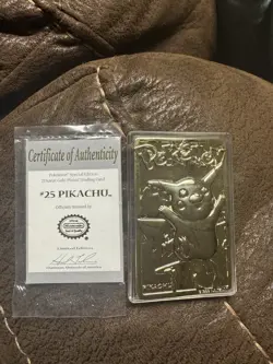 1999 Pikachu Pokemon 23k Gold Plated Trading Card Burger King with Certificate - Image 1