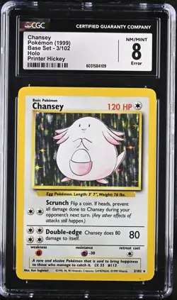 CGC 8 Chansey 1999 Base Set 3/102 Holo Pokemon Card Printer Hickey ERROR - Image 1