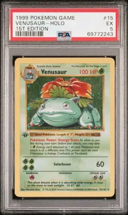 Pokemon Base Set 1st Edition Shadowless Venusaur 15/102 PSA 5 - Image 1