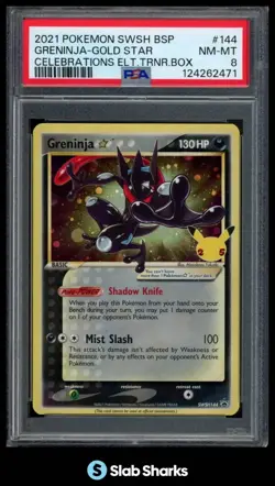 2021 POKEMON BLACK STAR PROMO #SWSH144 GRENINJA GOLD STAR CELEBRATIONS ETB PSA 8 - Image 1