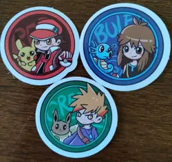 Lot of 3 Pokemon Stickers Trainers with Pikachu Eevee Horsea Ash Gary Oak - Image 1
