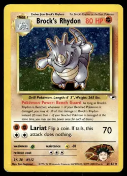 2000 Pokemon Gym Heroes 2/132 Brock's Rhydon Damaged - Image 1