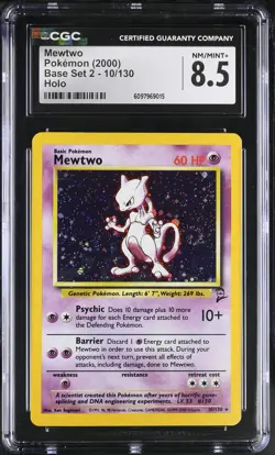 CGC 8.5 Mewtwo 2000 Base Set 2 10/130 Holo SWIRL Pokemon Card - Image 1