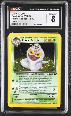 CGC 8 Dark Arbok 2000 Team Rocket 2/82 Holo SWIRL Pokemon Card - Image 1