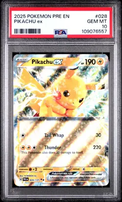 Pikachu Ex PSA 10 2025 Prismatic Evolutions #028 Pokemon Card - Image 1