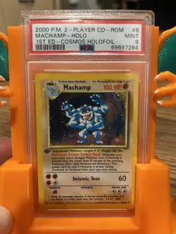 1999 Pokemon TCG 1st Edition Cosmos Holo Rare Card Machamp 8/102 PSA 9 - Image 2
