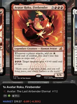 Avatar Roku, Firebender Regular Mythic #112 PACK FRESH Mtg TLE - Image 3