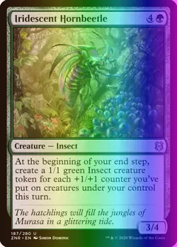 MTG Magic the Gathering Iridescent Hornbeetle (187/496) Zendikar Rising LP FOIL - Image 1