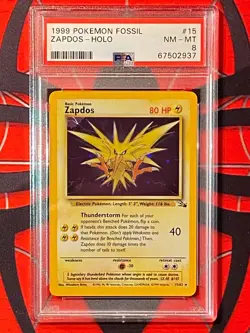 PSA 8 Zapdos Fossil Holo Rare 1999 Pokemon #15 (Evolution Box Error) - Image 1