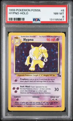 1999 POKEMON FOSSIL #8 HYPNO-HOLO PSA 8 - Image 1