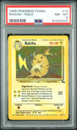 Raichu #14/62 PSA 8 - 1999 Pokemon Fossil Unlimited Holo - Image 1