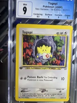🔥🔥Pokemon WOTC Neo Genesis Togepi 1st Edition CGC 9 COLOR MATCH LABEL - Image 3