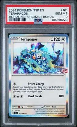 2024 POKEMON SURGING SPARKS #161 TERAPAGOS HORIZONS PURCHASE BONUS Stamp PSA 10 - Image 1