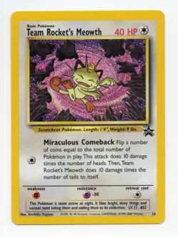 Pokemon TCG Team Rockets Meowth Black Star Promo Card #18 NM - Image 1