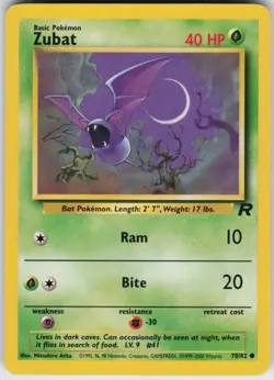 Pokemon TCG Zubat 70/82 Team Rocket Common card Unlimited LP - Image 1