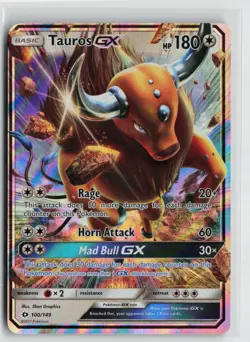 Pokemon Tauros GX 100/149 SM Base Set Ultra Rare card MP - Image 1