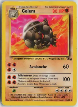 Pokemon Golem 36/62 Fossil Unlimited card - Image 1