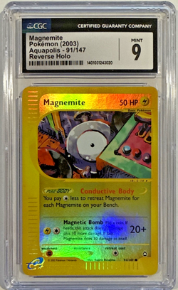CGC 9 MINT Magnemite reverse holo 91/147 Aquapolis 2003 Pokemon Card - Image 1
