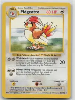 SHADOWLESS Pokemon Card Pidgeotto Rare Base Set (Shadowless) 022/102 LP Vintage - Image 1