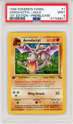 1999 Pokemon Fossil Aerodactyl - Holo 1st Edition prerelease - PSA 9 - #1/62 - Image 1